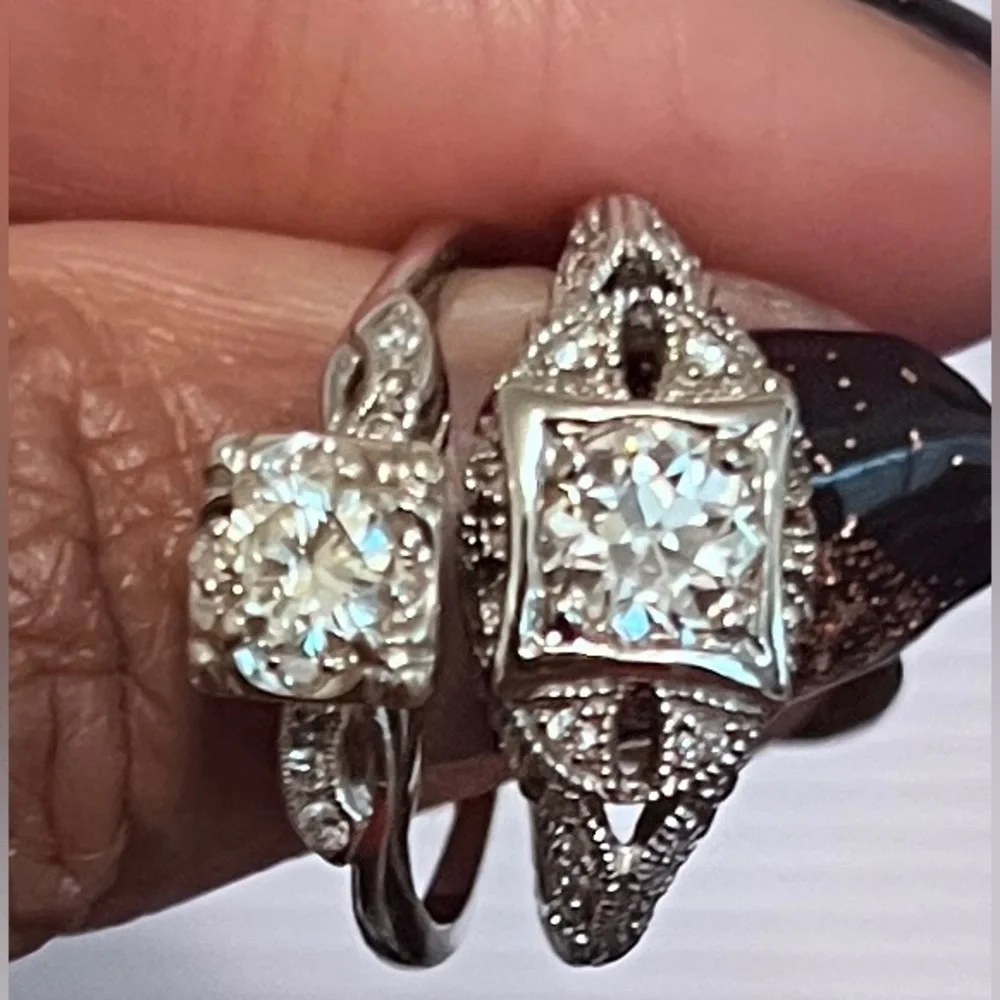 🩶 SOLD! 🩶 Retro Mid Century 14K Gold Diamond Ring - Antique Art Deco - Picture 4 of 13